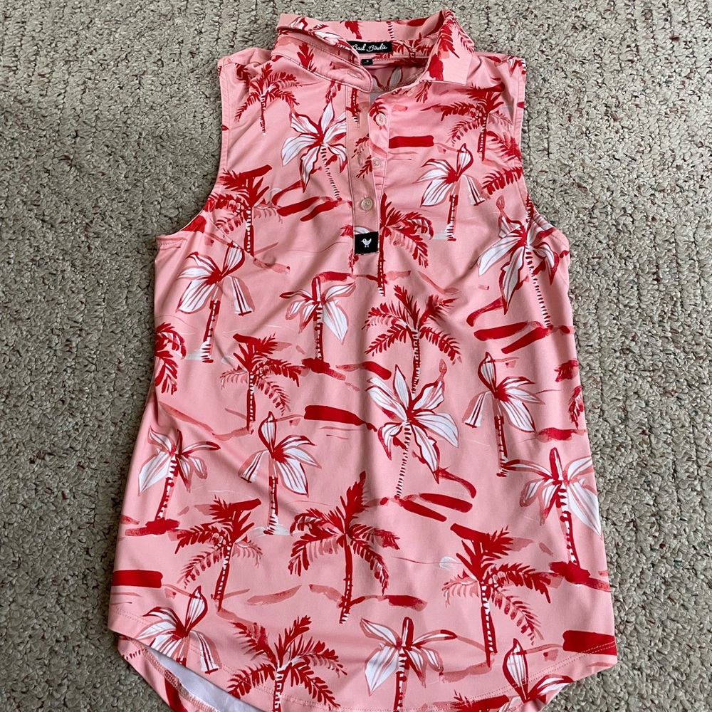 Bad Birdie Golf Pink Palm Tree Sleeveless Top